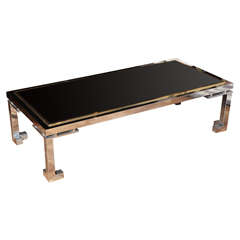 A Chrome, Brass and  Glass Chinoiserie Style Coffee Table