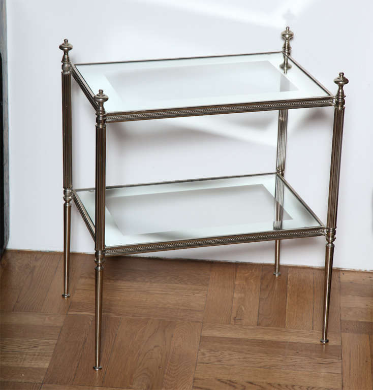 A Pair of Silver Mirrored Etagere Tables