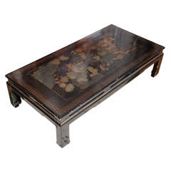 A Large Black Chinoiserie Decorated Coffee Table