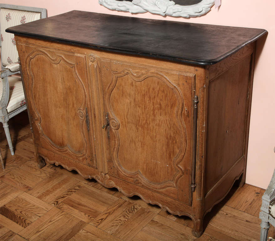 A Louis XV Stripped Pine Wood Buffet with Ebony Stained Wood Top