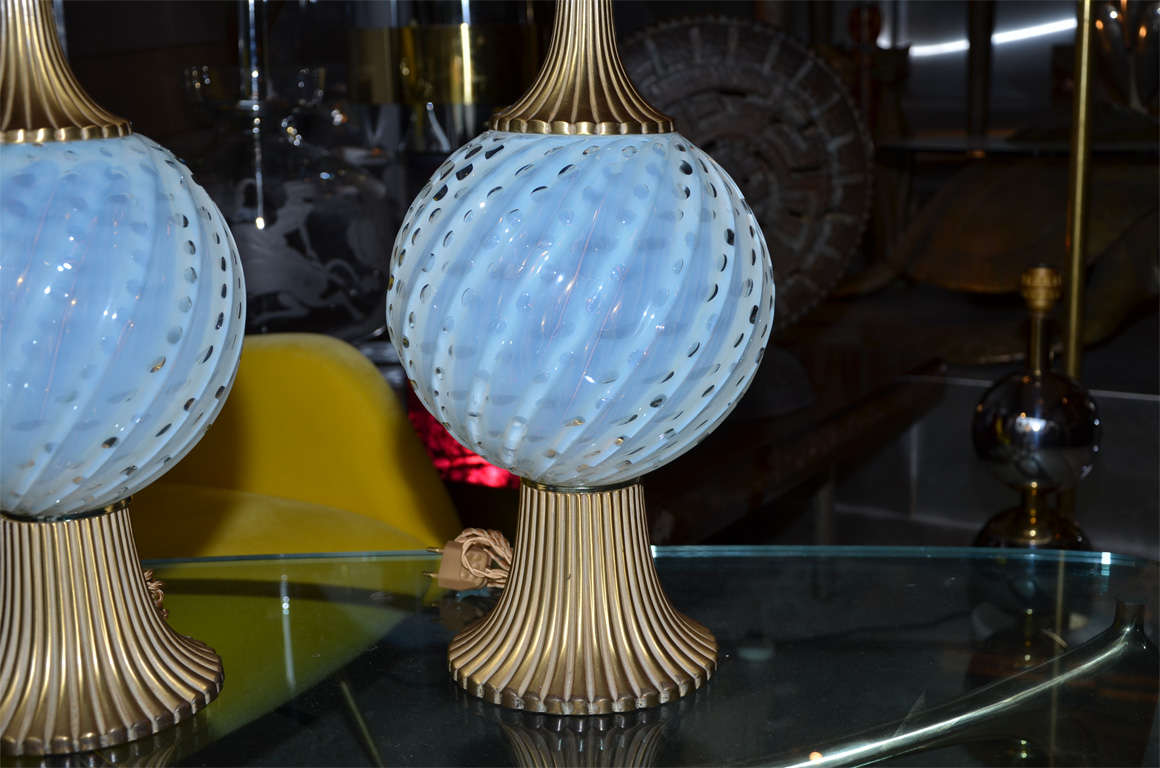 Italian Pair of Murano Glass Lamps attributed to Barovier