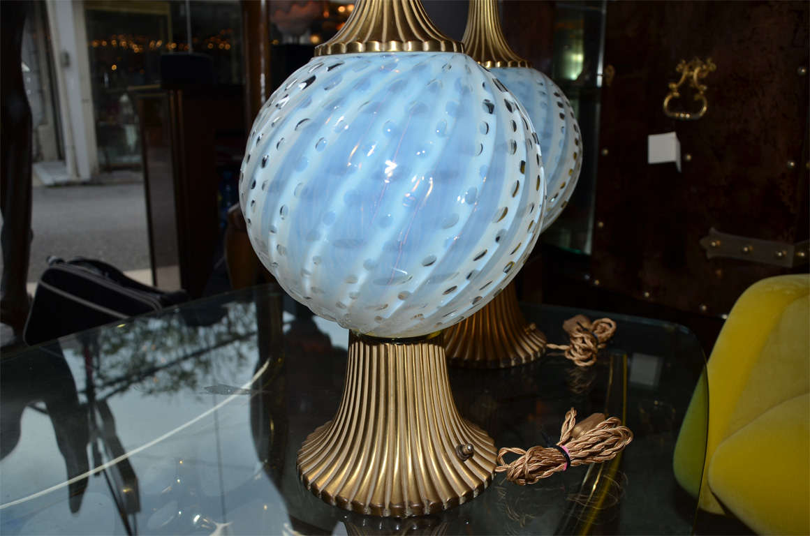 Bronze Pair of Murano Glass Lamps attributed to Barovier