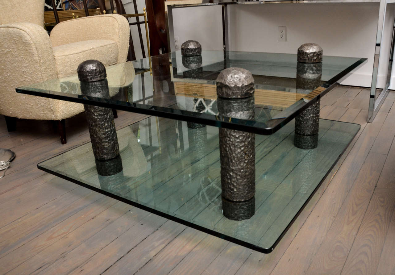 Sculptural Iron Leg Glass Top Coffee Table