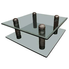 Sculptural Iron Leg Glass Top Coffee Table