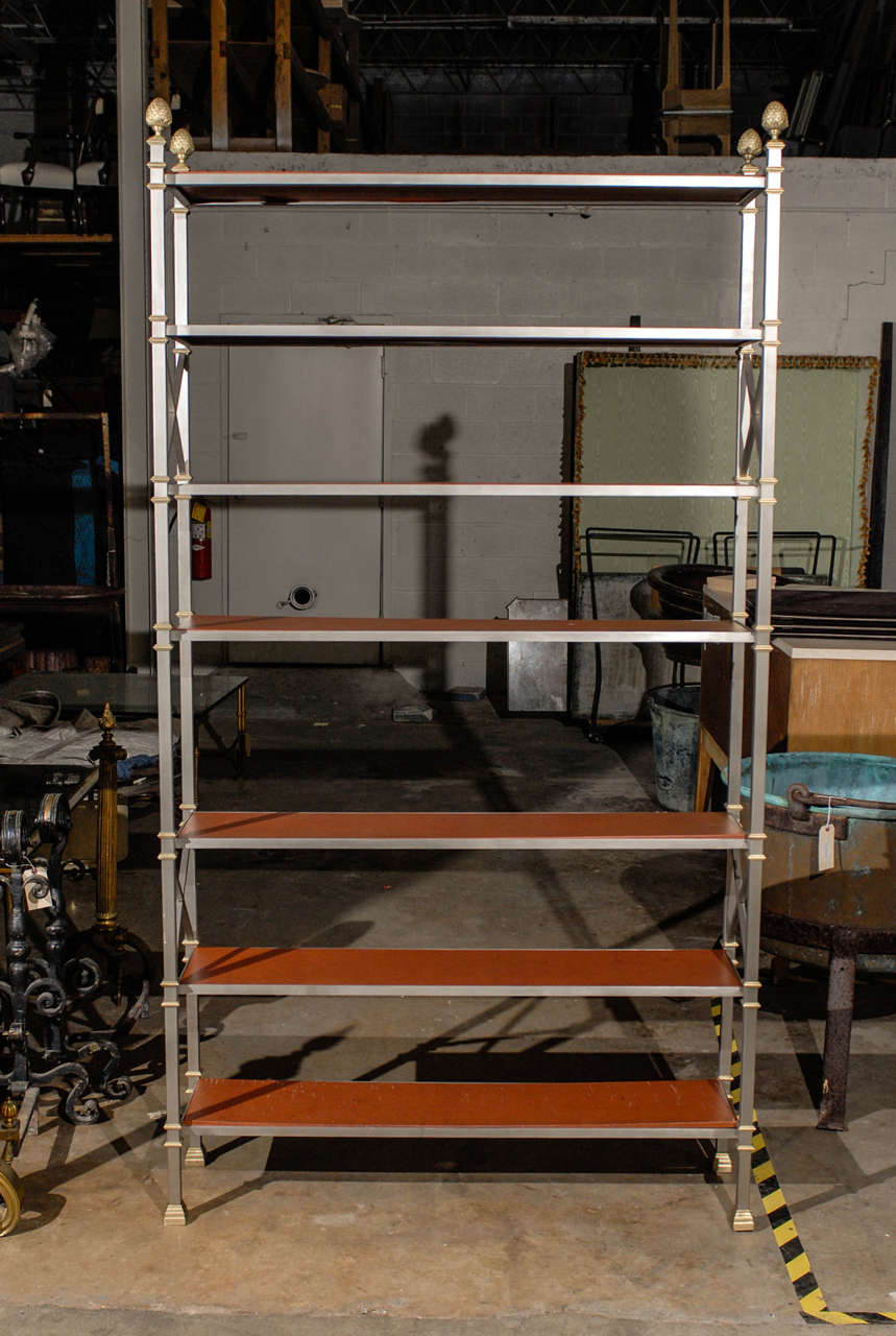 Mid Century Jumbo Steel & Brass Etagere