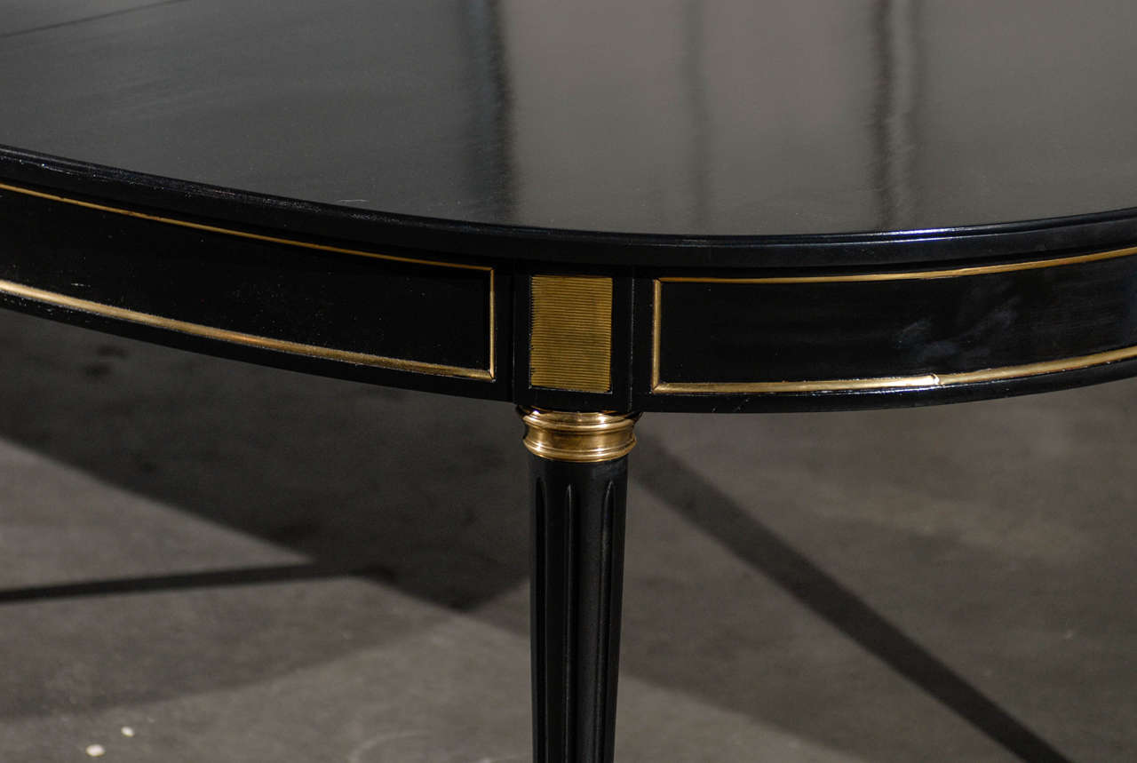 20thc Louis XVI Style Ebonized Dining Table, Two Leaves 2