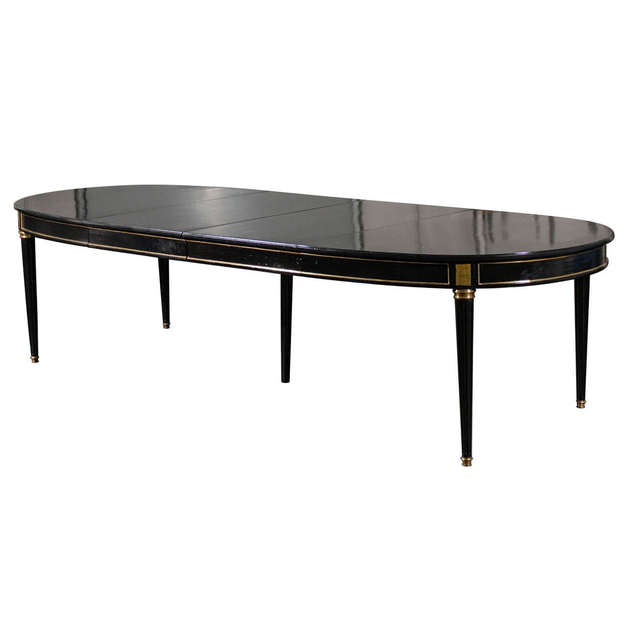20thc Louis XVI Style Ebonized Dining Table, Two Leaves
