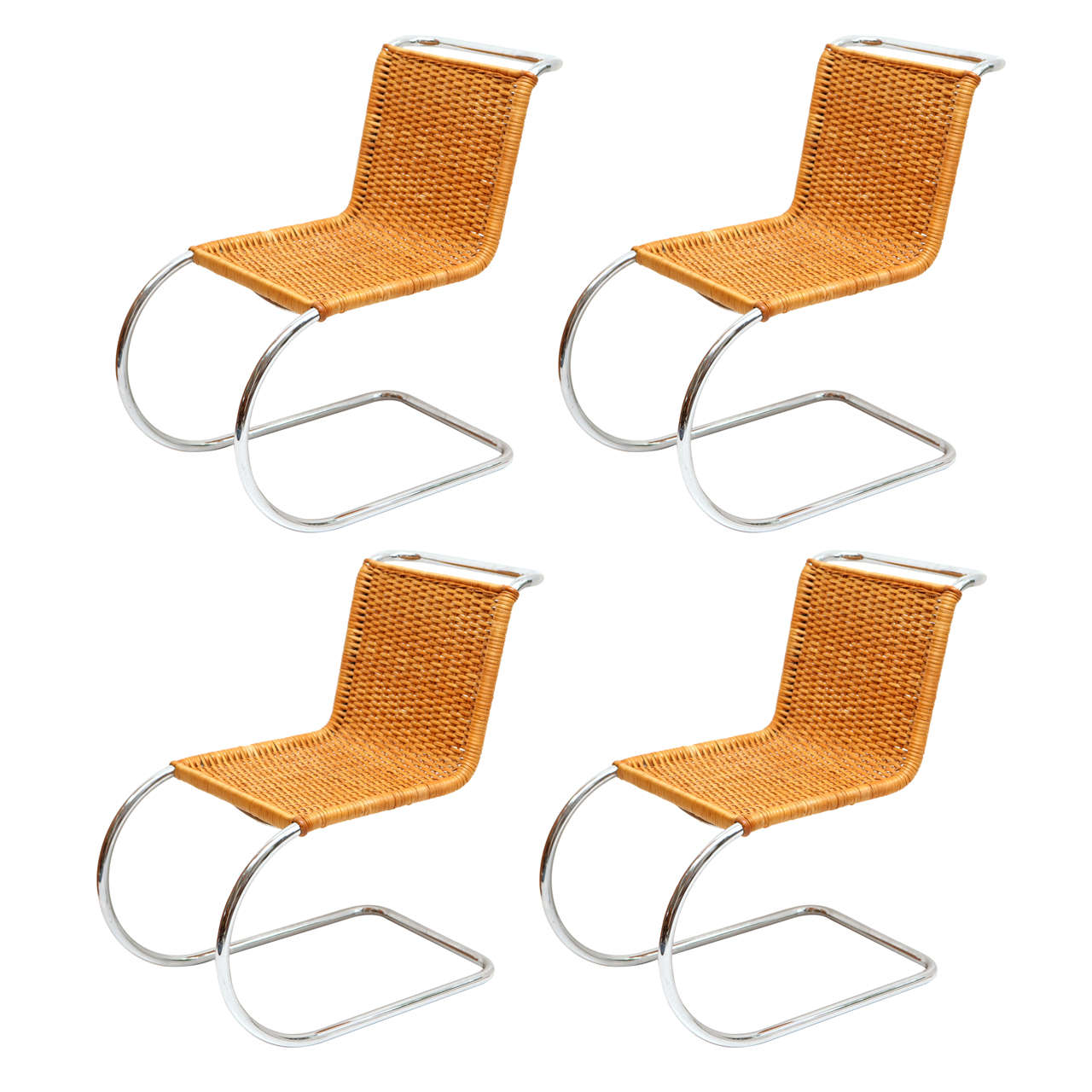 Set or 4 Tubular Steel Chairs by Mies van der Rohe