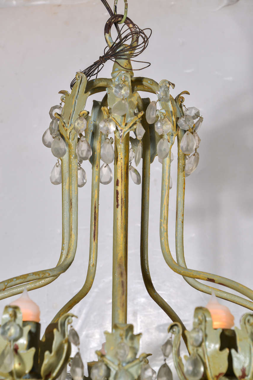 20th Century Vintage Green-Gray Painted Iron Chandelier