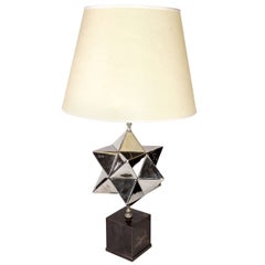 Mid Century Zaccagnini Firenze Star Silver Ceramic Table Lamp Light Metal Base