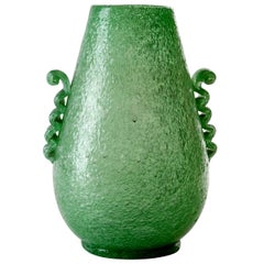 A 1930's Green Blown Murano "Pulegoso " Glass . By Seguso Vetri d'Arte.