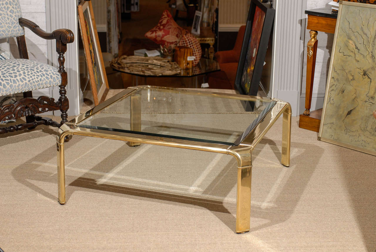 Late 20th Century Stunning Widdicomb Brass Coffee Table with Waterfall Corners - Pair Available