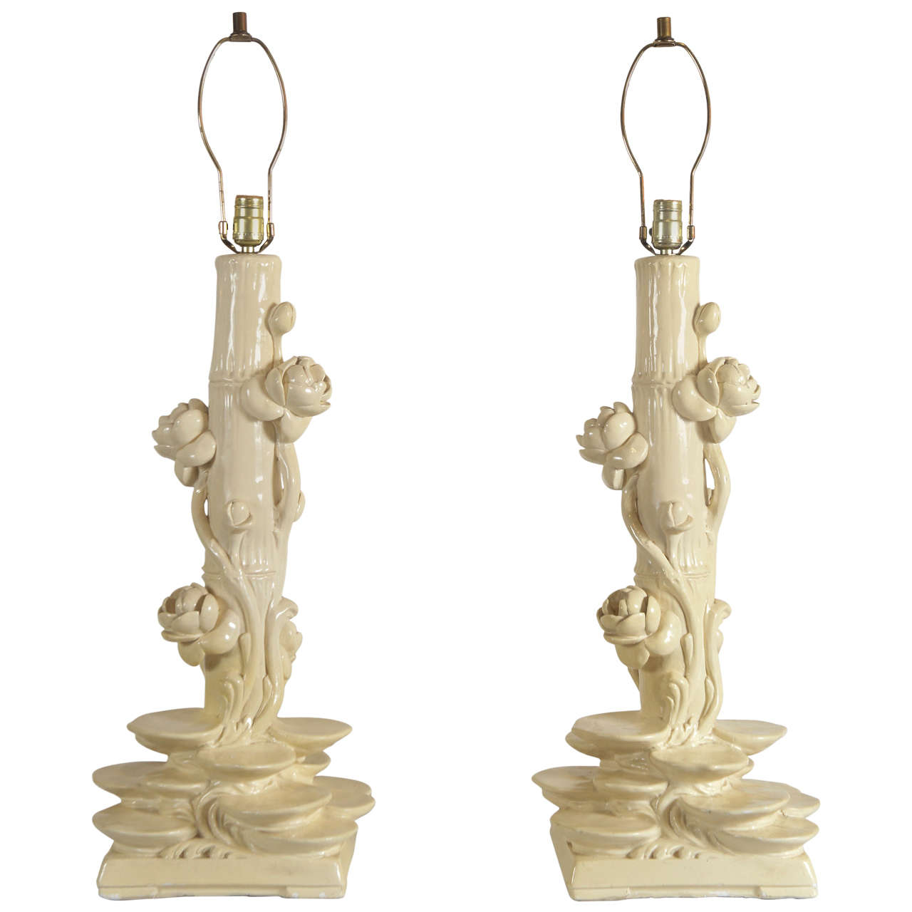 Pair of Serge Roche Plaster Lamps For Sale