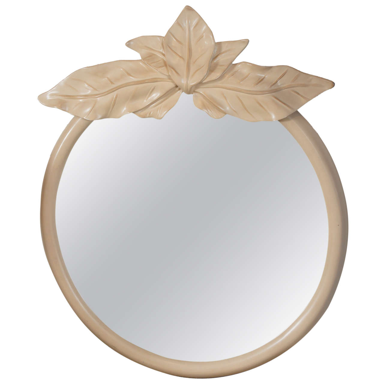 Circular Mirror with a Palm Leaf Motif For Sale