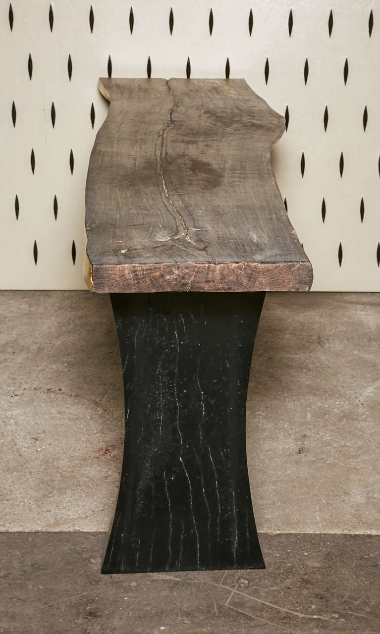 20th Century Suar Wood Console with Black Legs In Distressed Condition In Paris, FR