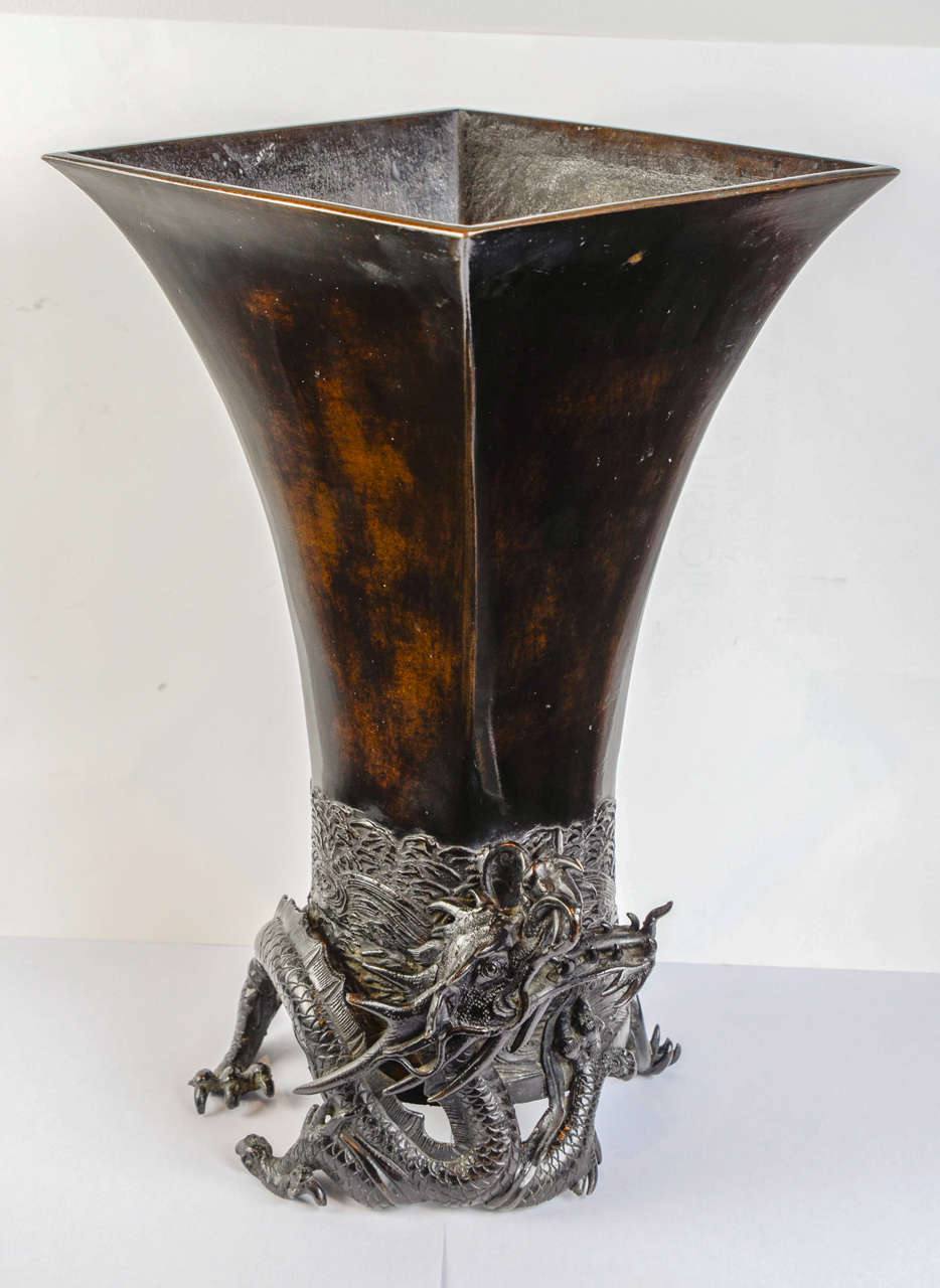 19th Century Meiji Bronze Vase Dragon