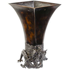 19th Century Meiji Bronze Vase Dragon