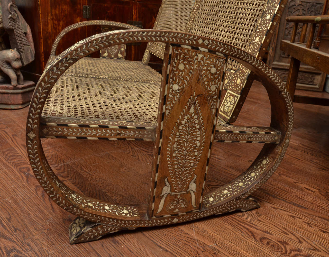 Anglo-Indian Horn and Bone Inlaid Settee with Caned Back and Seat 1