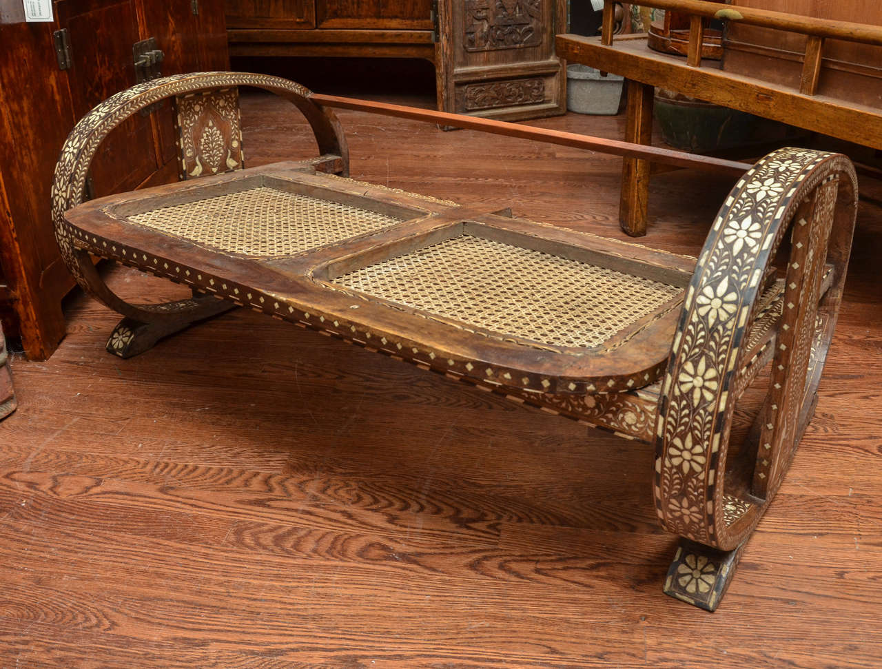Anglo-Indian Horn and Bone Inlaid Settee with Caned Back and Seat 4