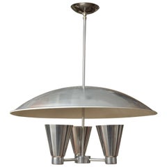 Vintage Spun Aluminium Dome Ceiling Fixture with Conical Uplights by Edward Wormley