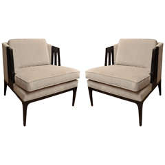 Pair of Upholstered Chairs with Ebonized Wood Details by Harvey Probber