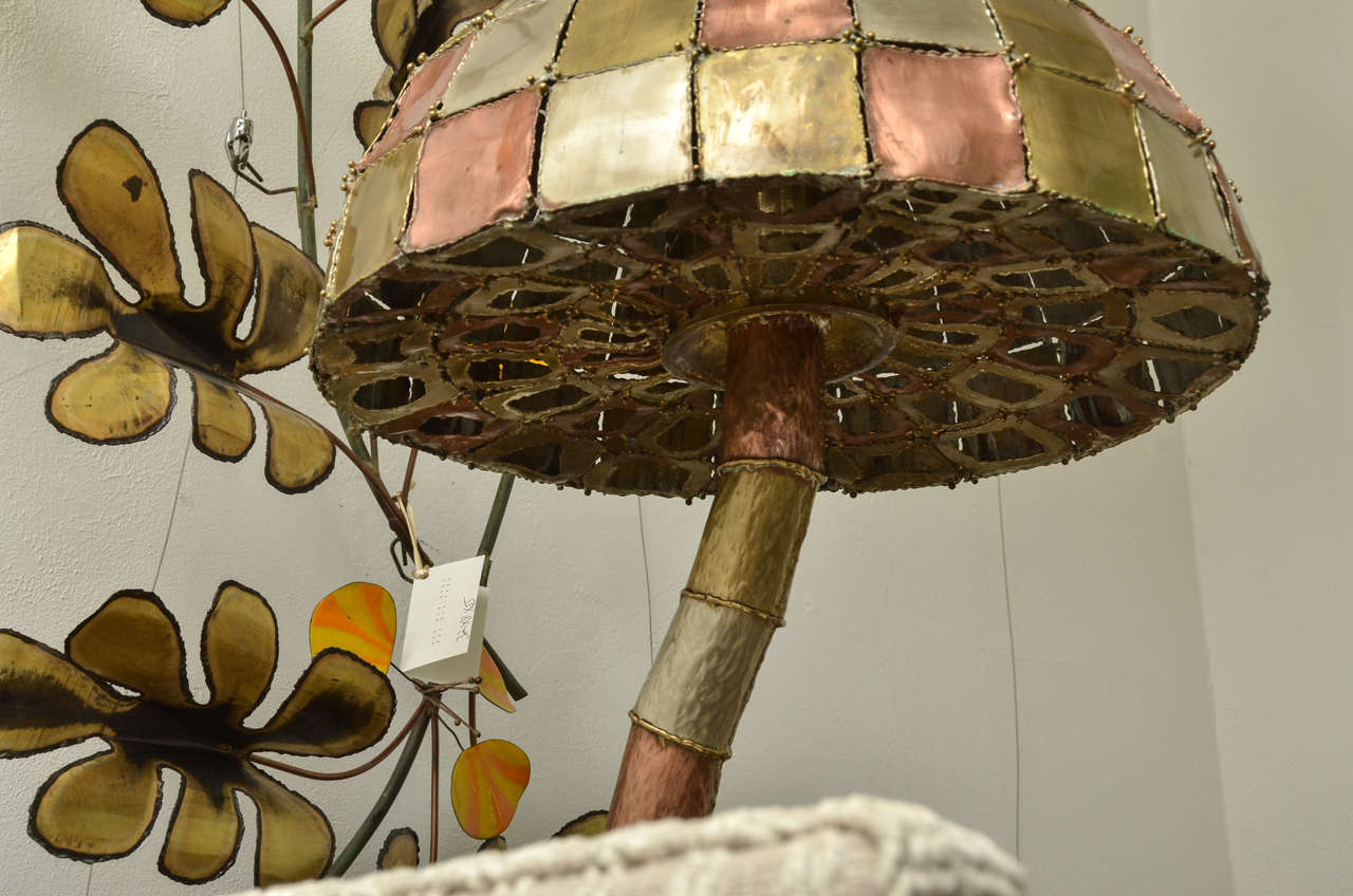 Mid-20th Century Metal Patchwork Motif Mushroom Table Lamp