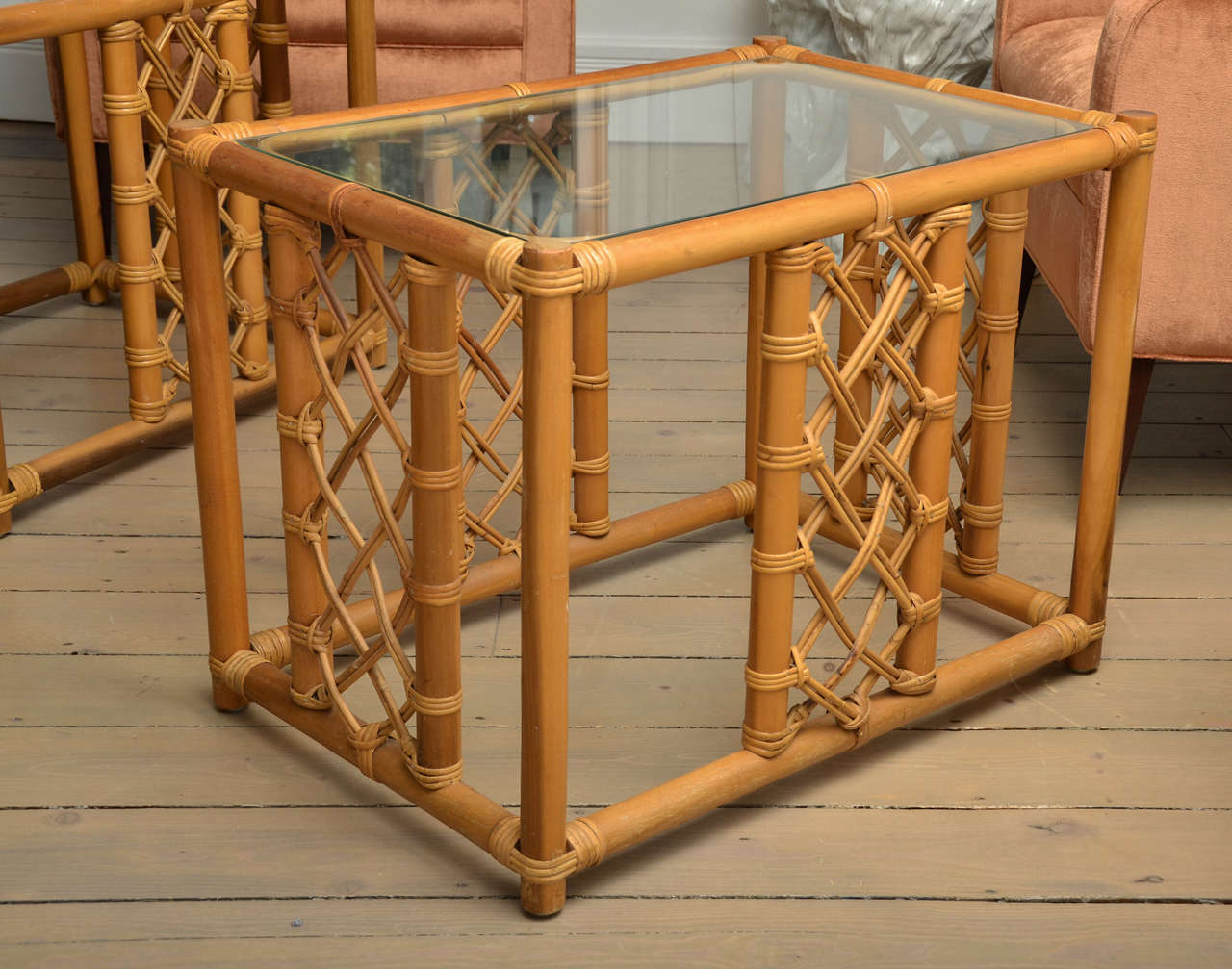 Pair of Bamboo Side Tables with Glass Tops at 1stDibs