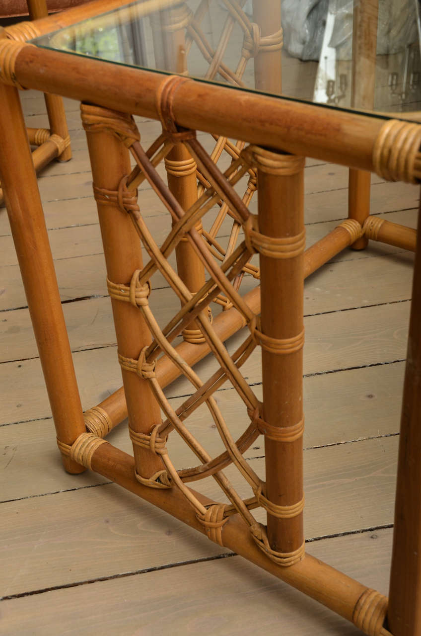 Pair of Bamboo Side Tables with Glass Tops at 1stdibs