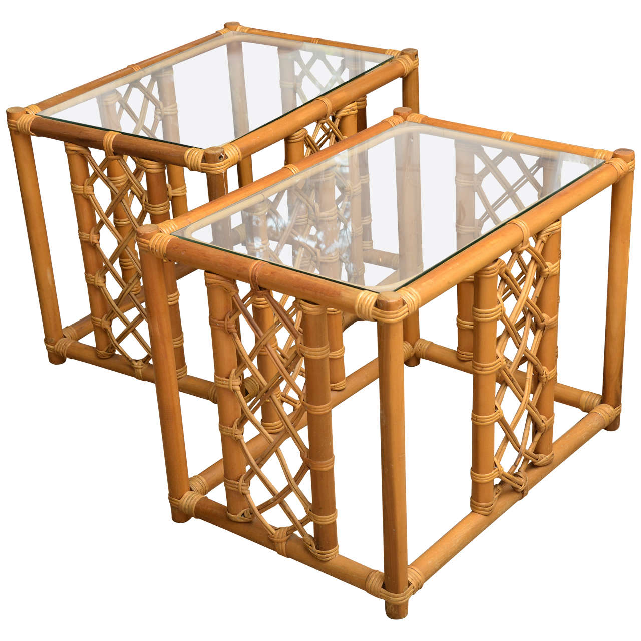 Pair of Bamboo Side Tables with Glass Tops at 1stDibs