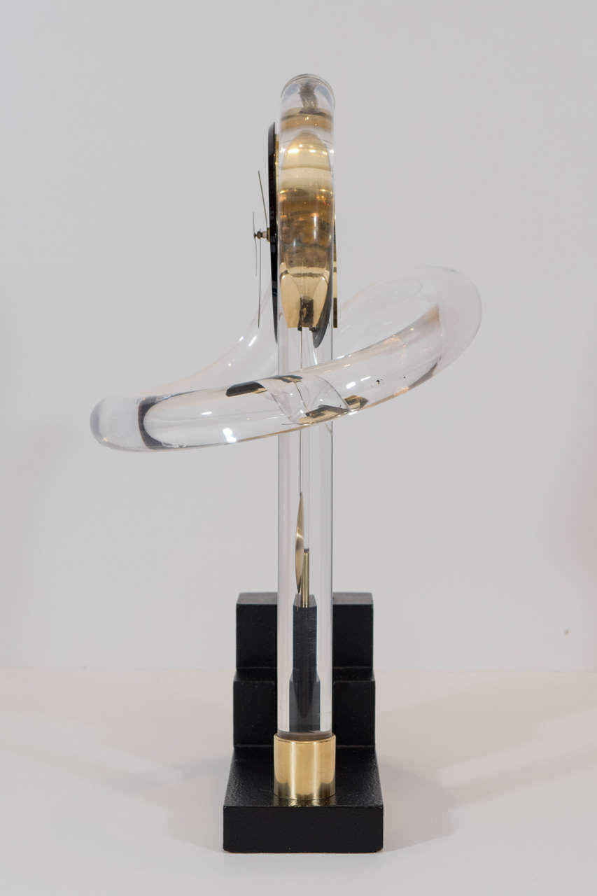 Post-Modern Whimsical Lucite and Brass Pendulum Clock by Jon Gilmore