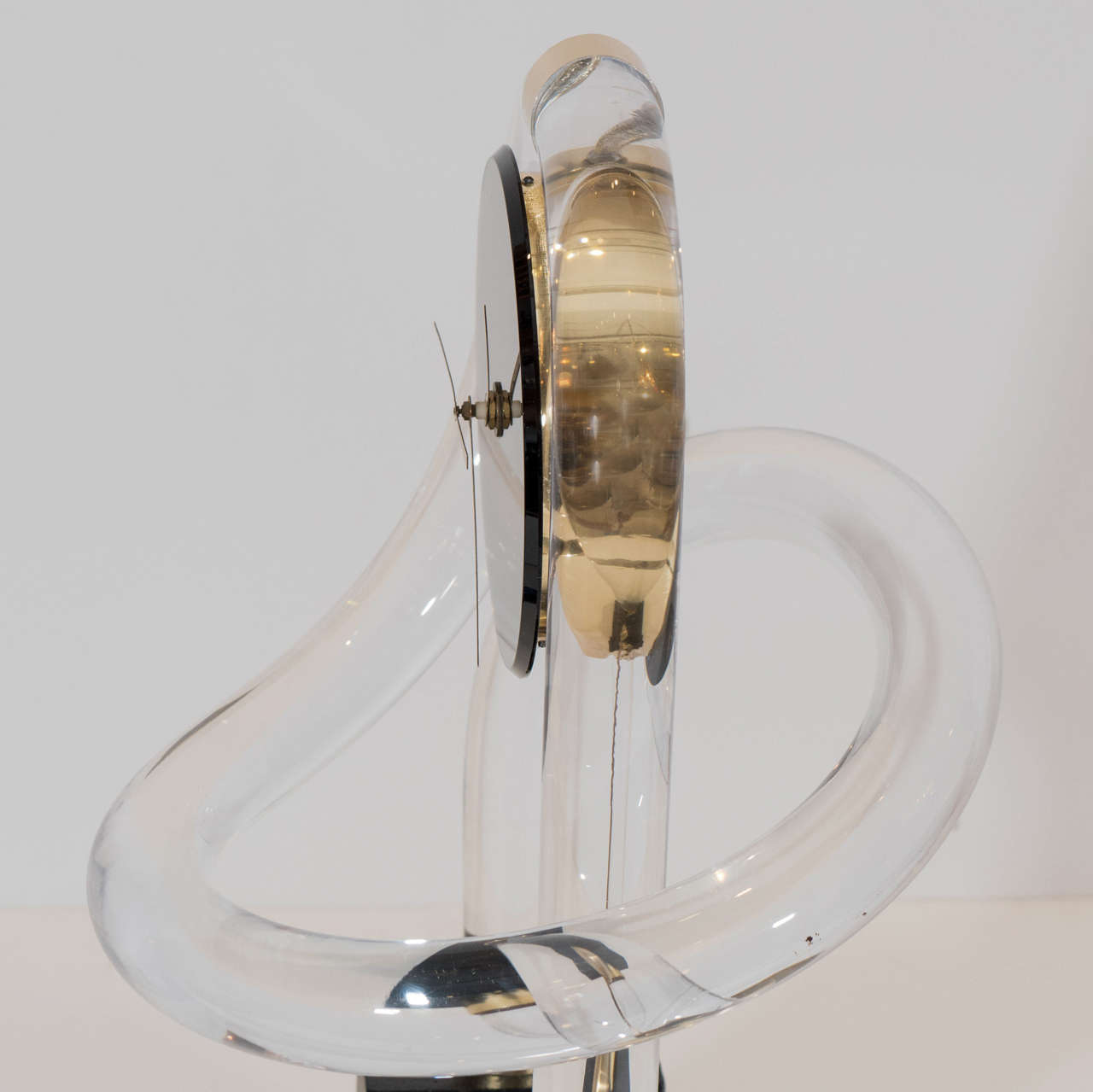 American Whimsical Lucite and Brass Pendulum Clock by Jon Gilmore