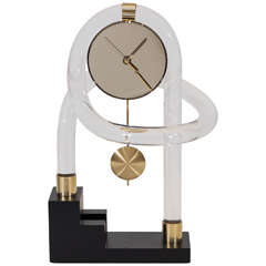 Whimsical Lucite and Brass Pendulum Clock by Jon Gilmore