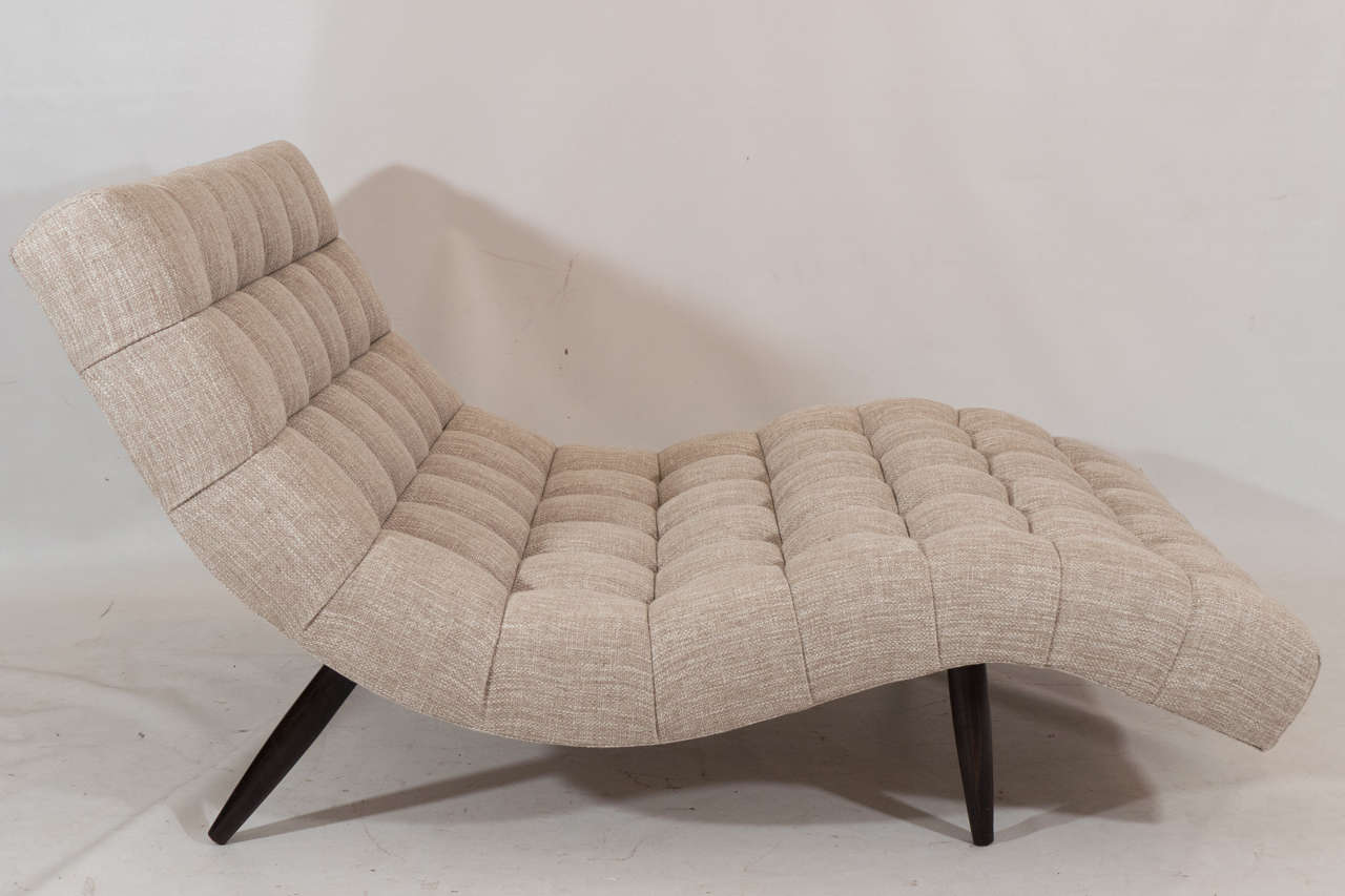 Beautiful and impressive chaise lounge chair, deeply tufted in new upholstery. Please contact for location.