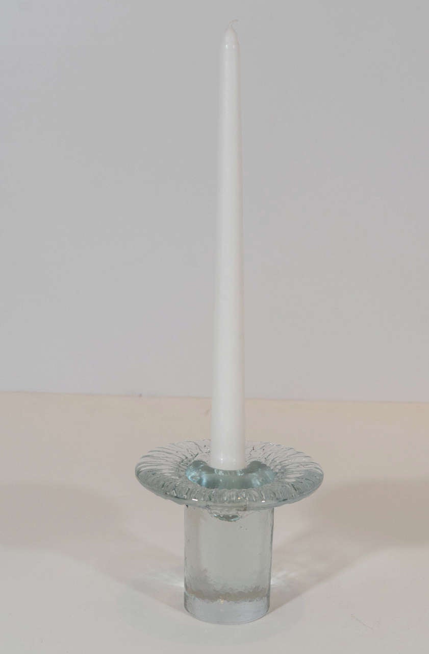 Pair of Blenko Mushroom Candlestick Holders
