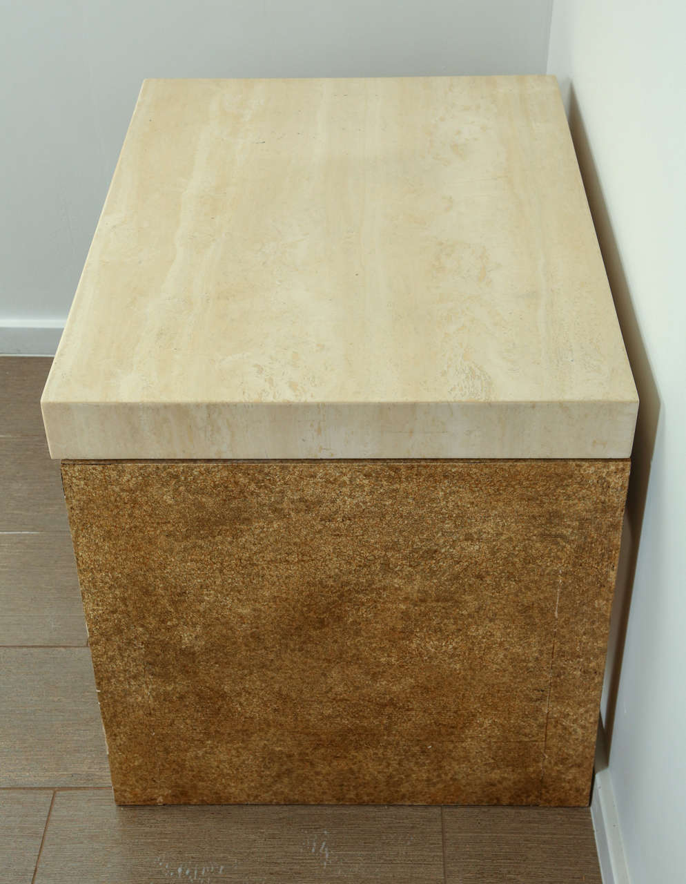 Pair of Wood and Travertine End Tables 4