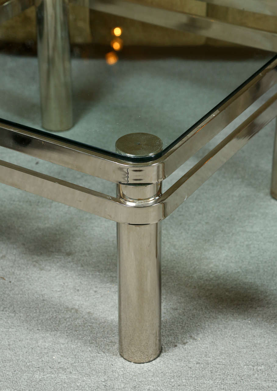 American Pair of Very Stylish Chrome and Glass End Tables