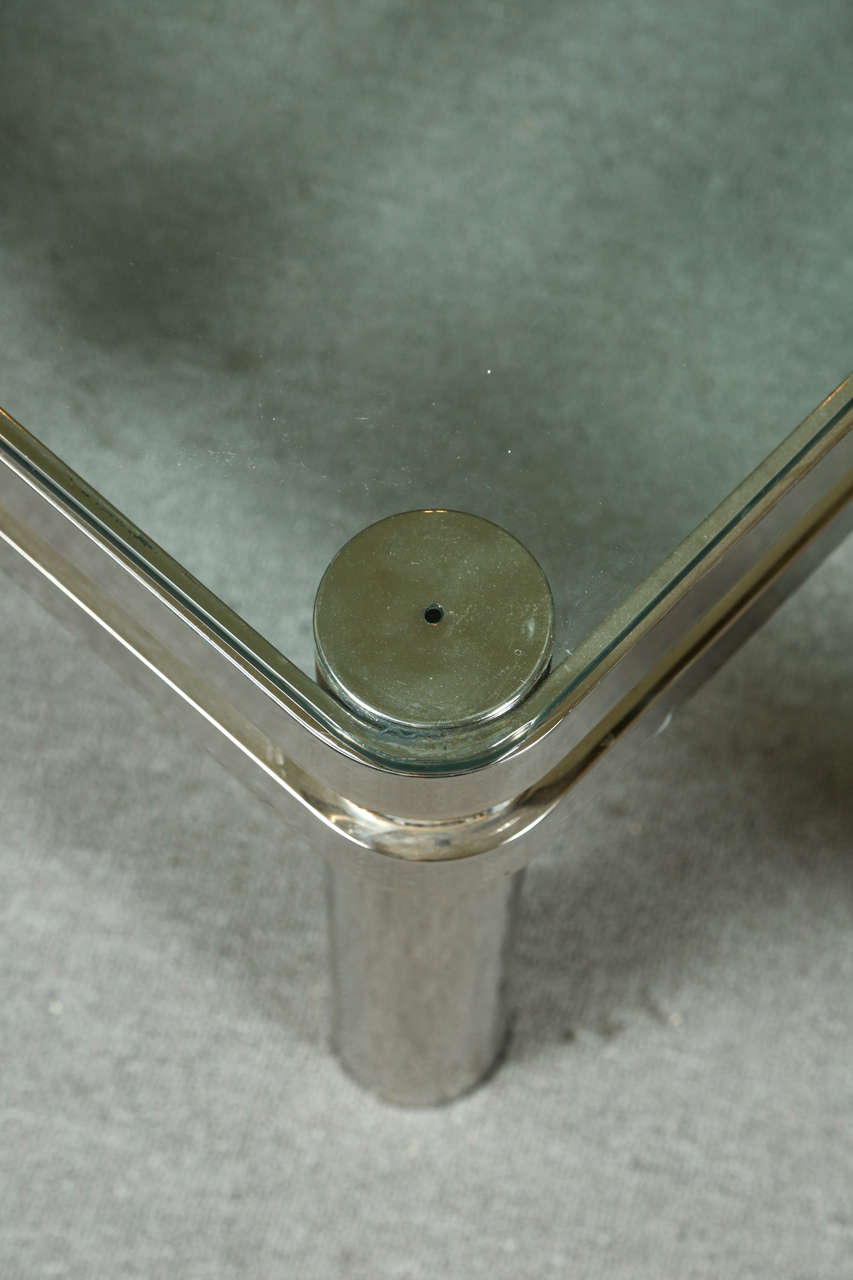 Pair of Very Stylish Chrome and Glass End Tables 1