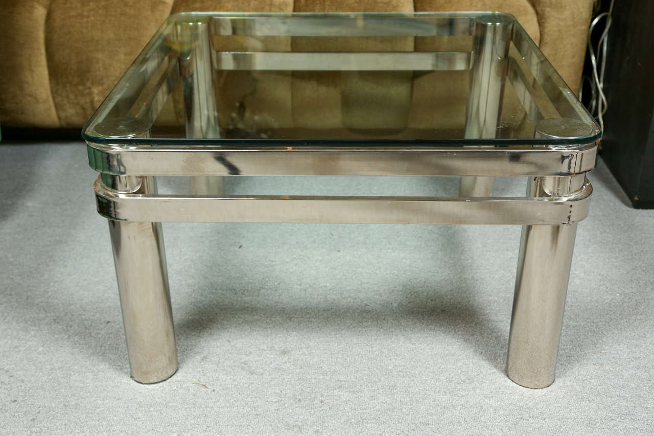 Pair of Very Stylish Chrome and Glass End Tables 2