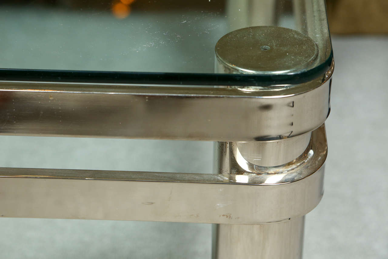 Pair of Very Stylish Chrome and Glass End Tables 3