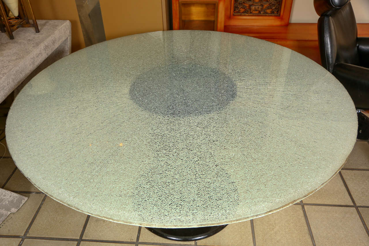 20th Century Interesting Round Dining Table with a Crackled Acrylic Top on a Blackwood Base