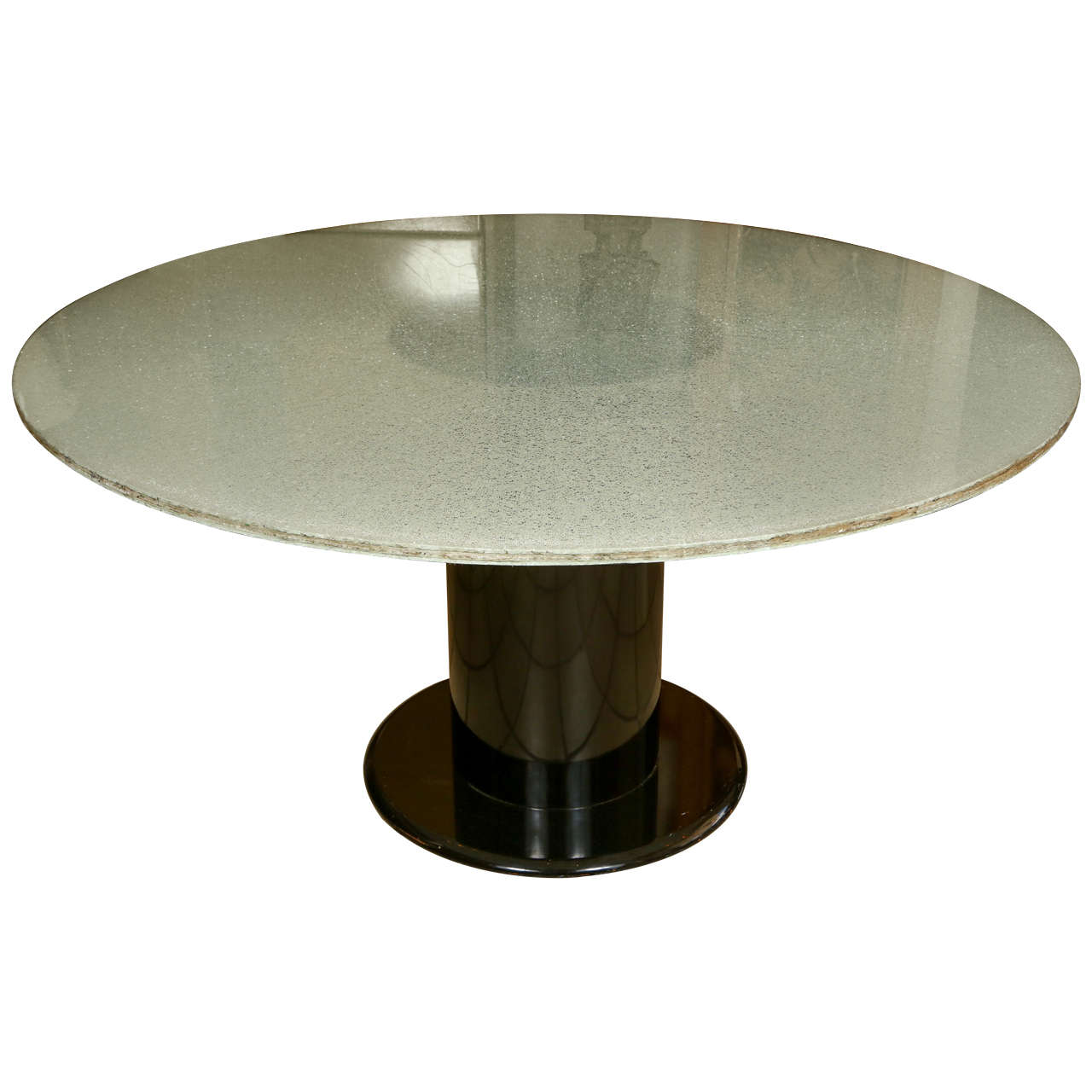 Interesting Round Dining Table with a Crackled Acrylic Top on a Blackwood Base