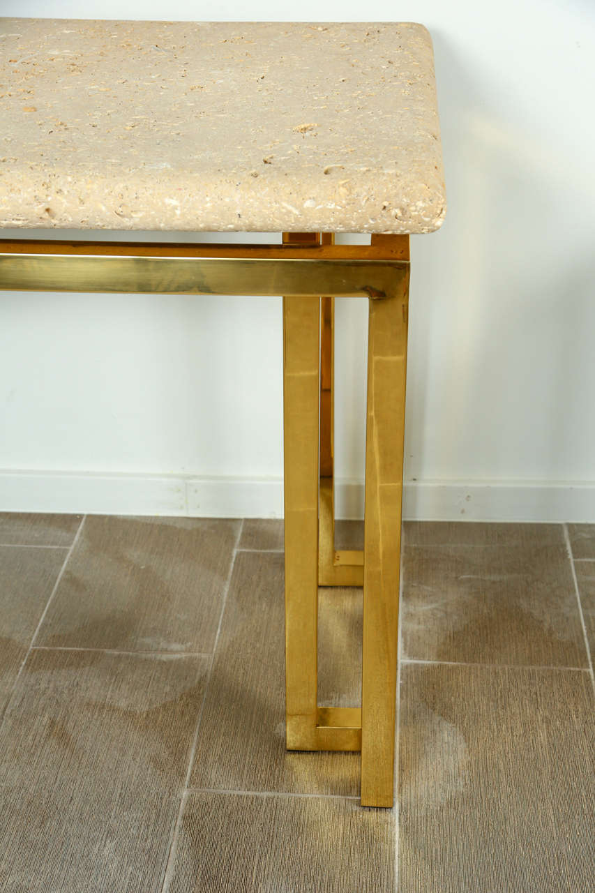 American Brass Base Console with Fossil Stone Top