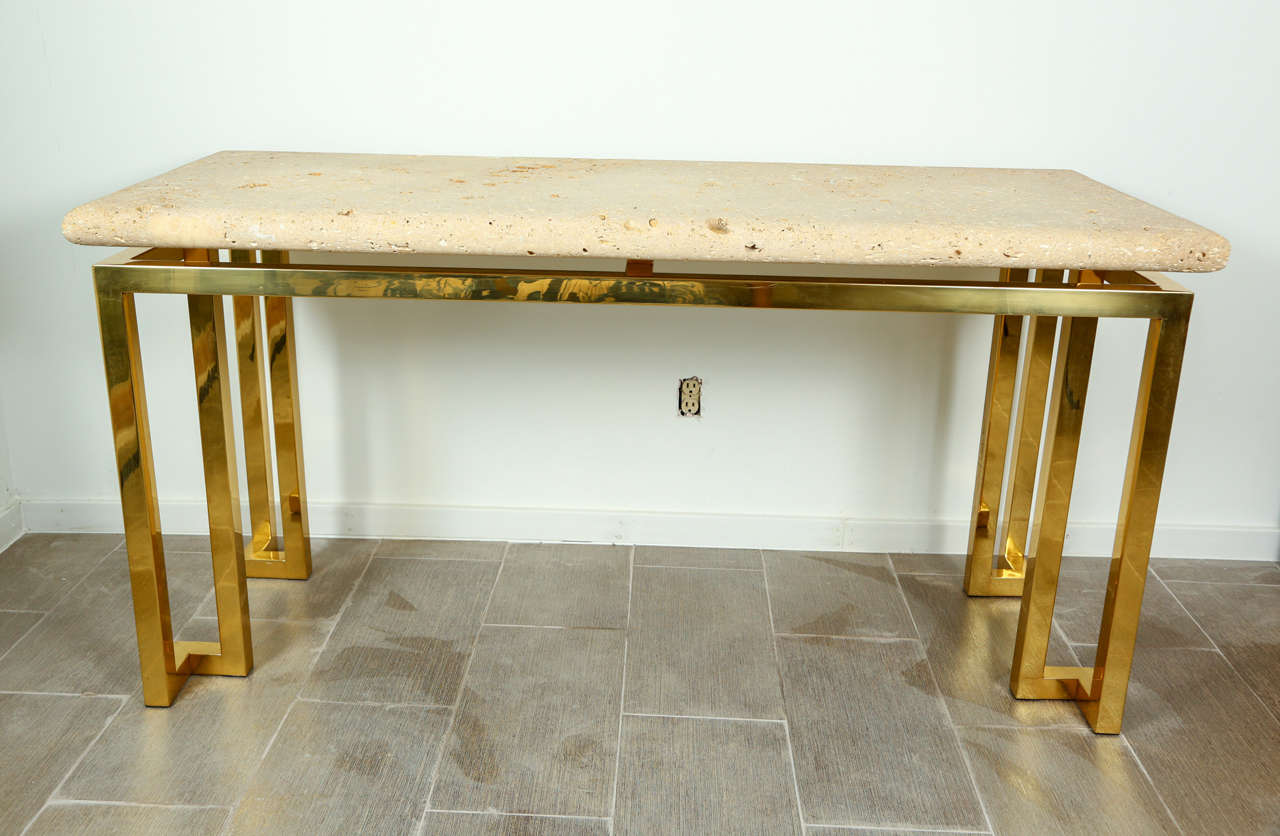 Brass Base Console with Fossil Stone Top 1