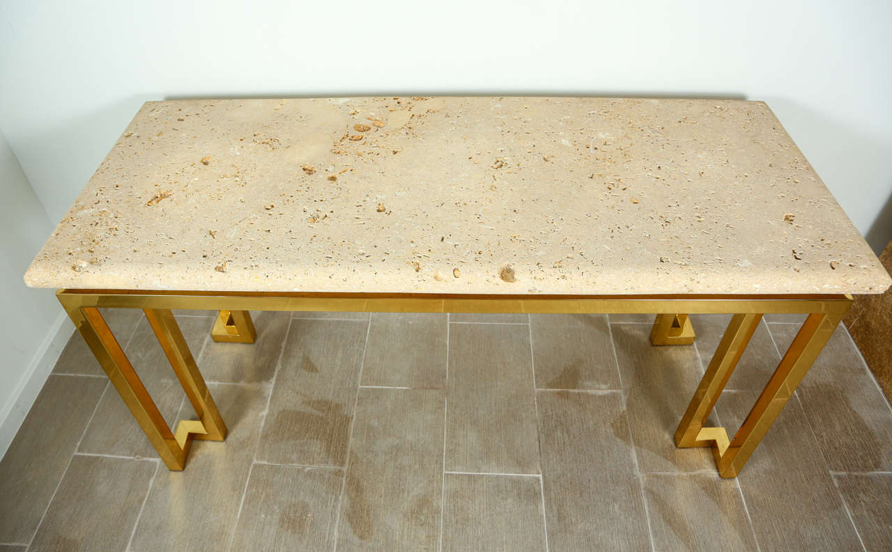 Brass Base Console with Fossil Stone Top 2