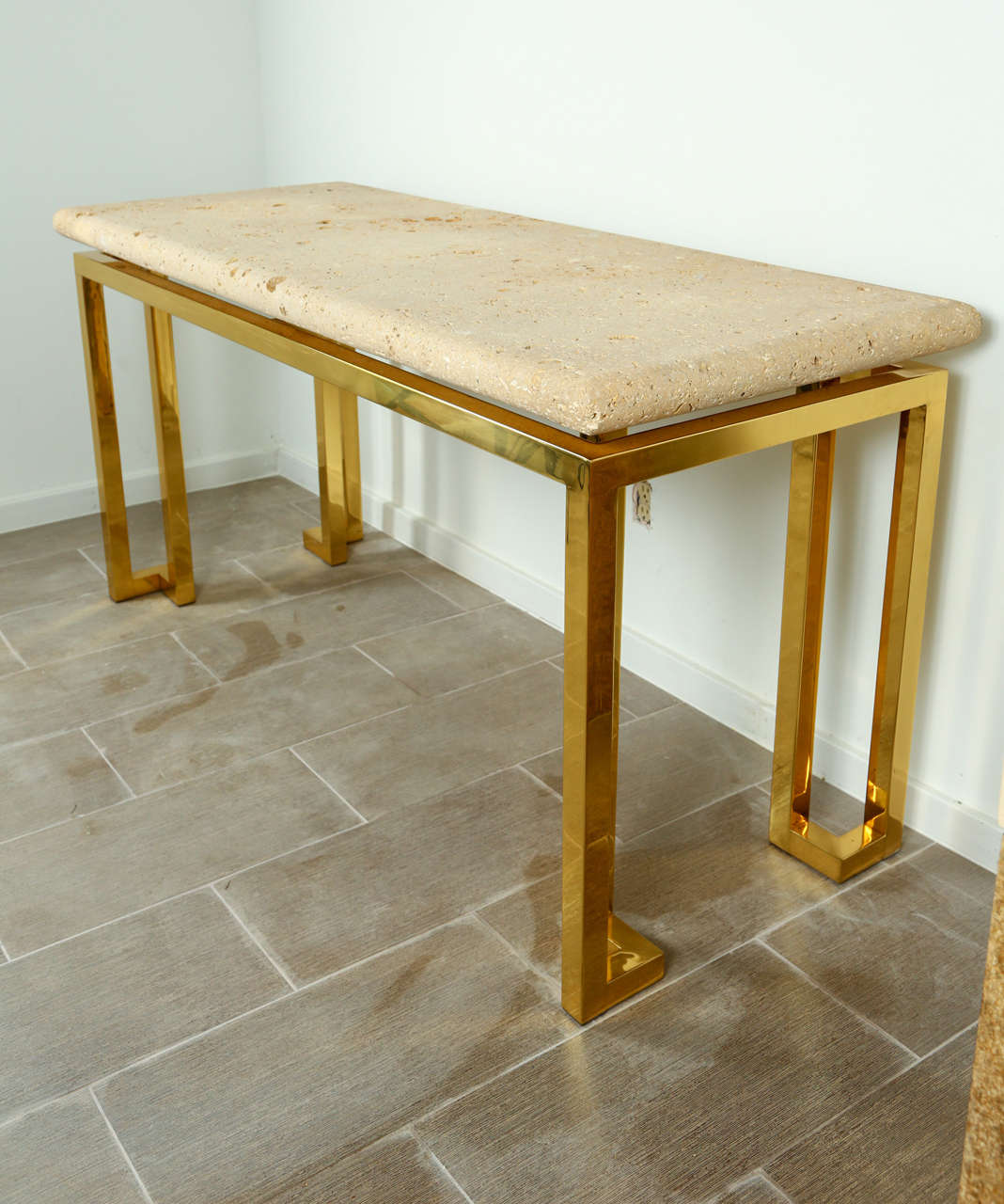 Brass Base Console with Fossil Stone Top 5