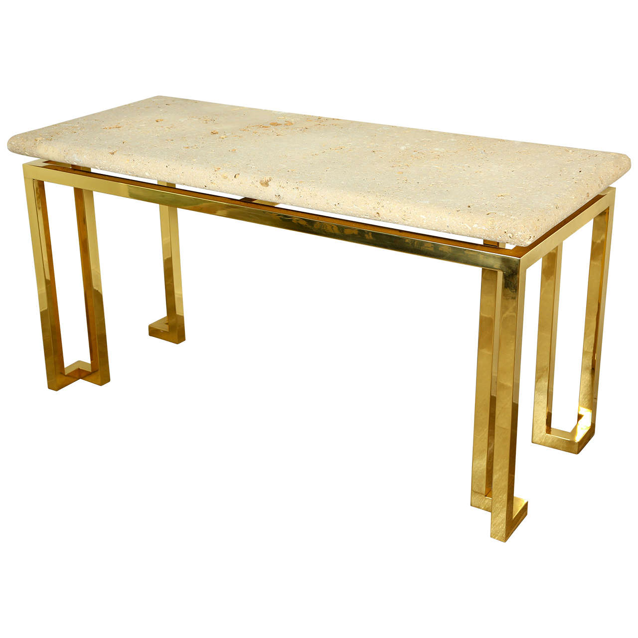 Brass Base Console with Fossil Stone Top