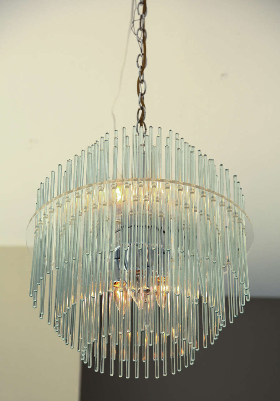 Midcentury Glass Rod Chandelier by Lightolier