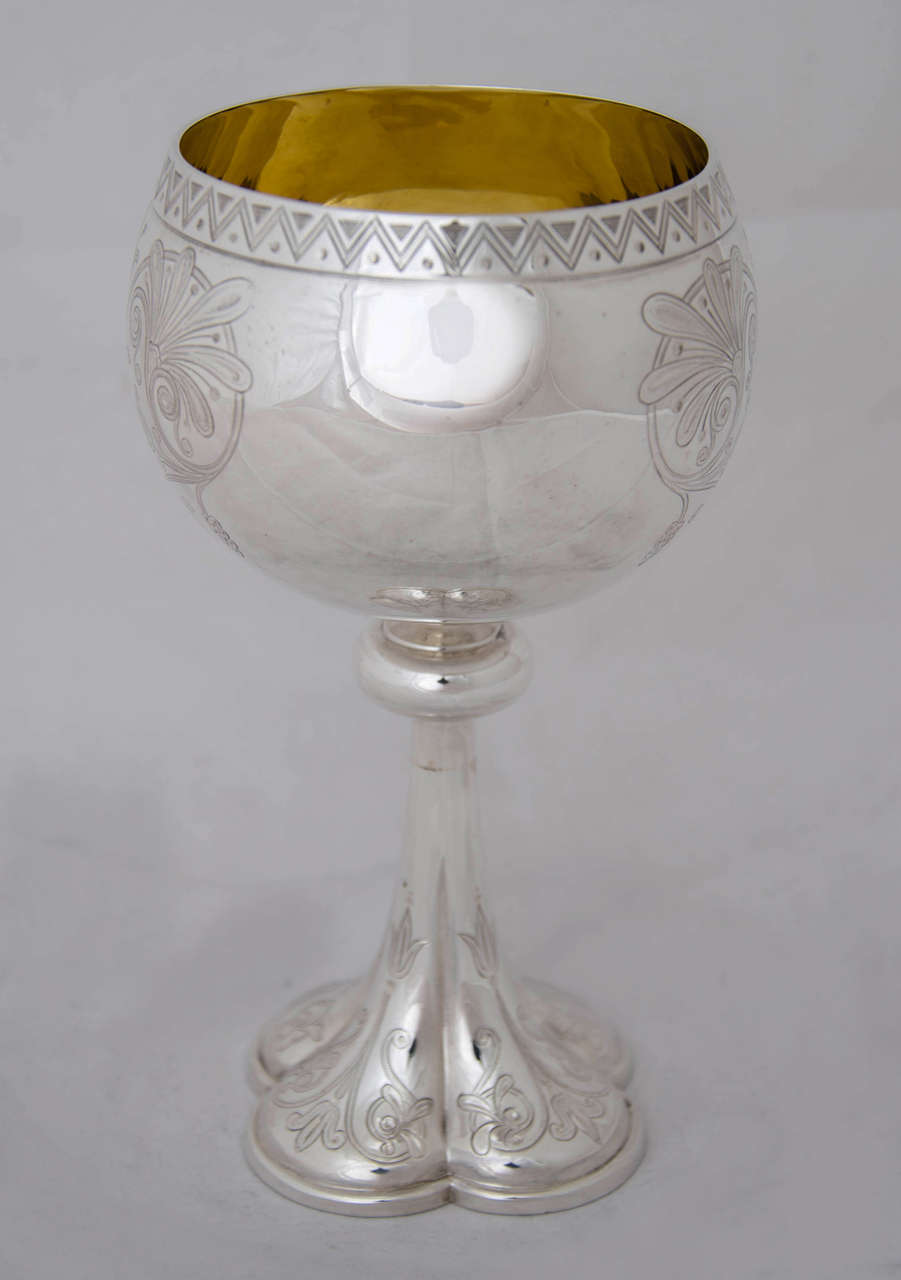 Women's Set of Four Antique English Silver Goblets For Sale