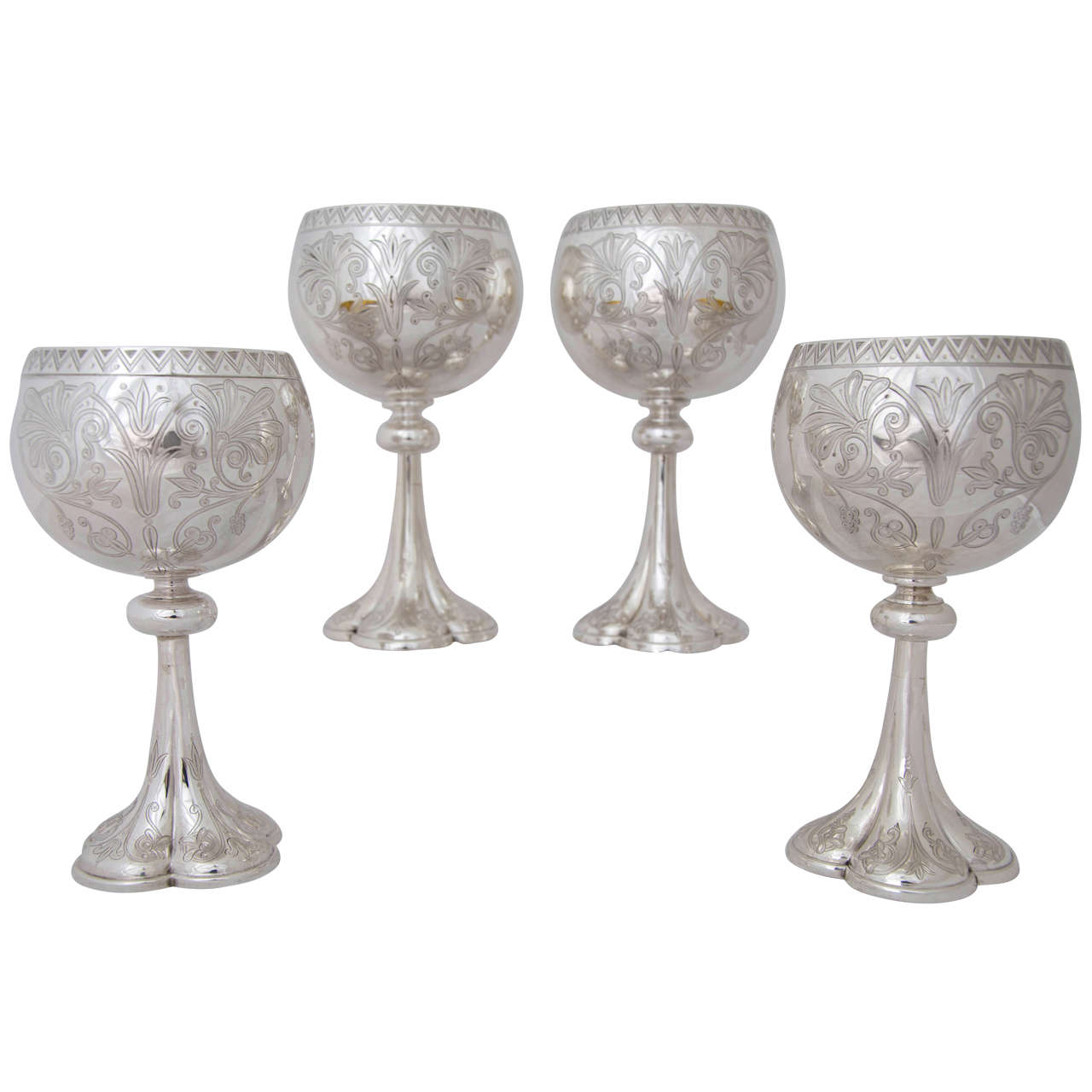 Set of Four Antique English Silver Goblets For Sale