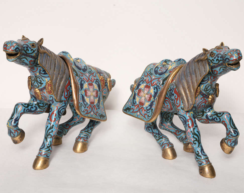 Chinese A PAIR OF CLOISONNE HORSE FIGURES. CHINESE,  MID 20th CENTURY For Sale